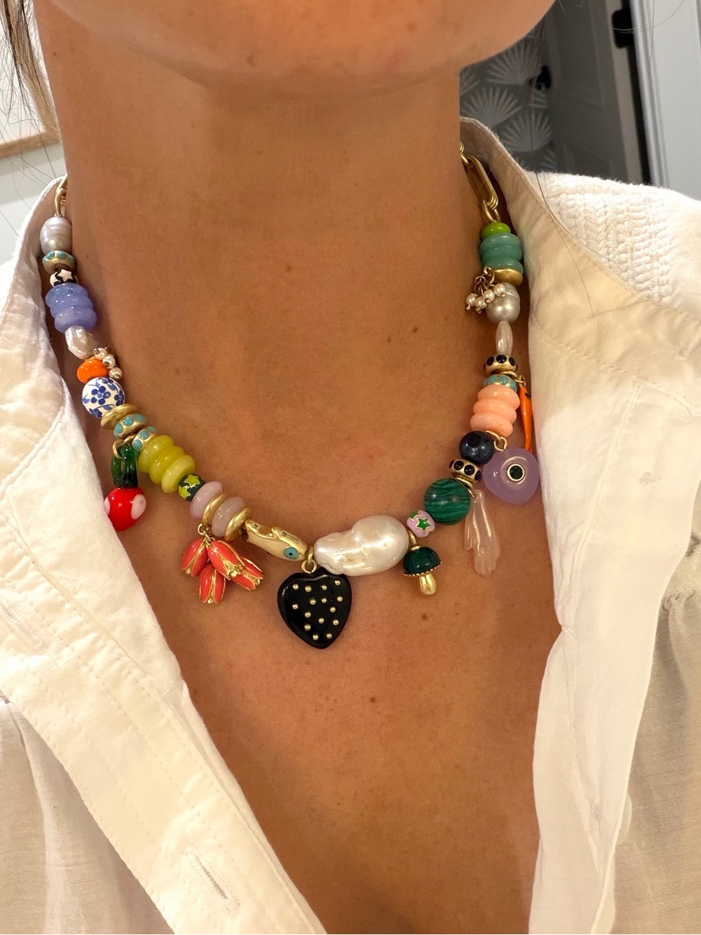 Clare V Colorful Beaded Charm Necklace - Multicolor - Picture 5 of 5